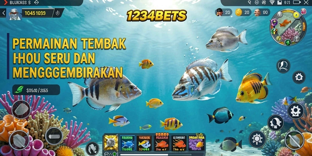 Gameplay seru dalam menembak ikan di 1234BETS.