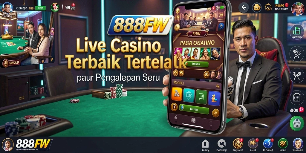 Tangkapan layar menunjukkan dealer langsung dan suasana kasino yang nyata.