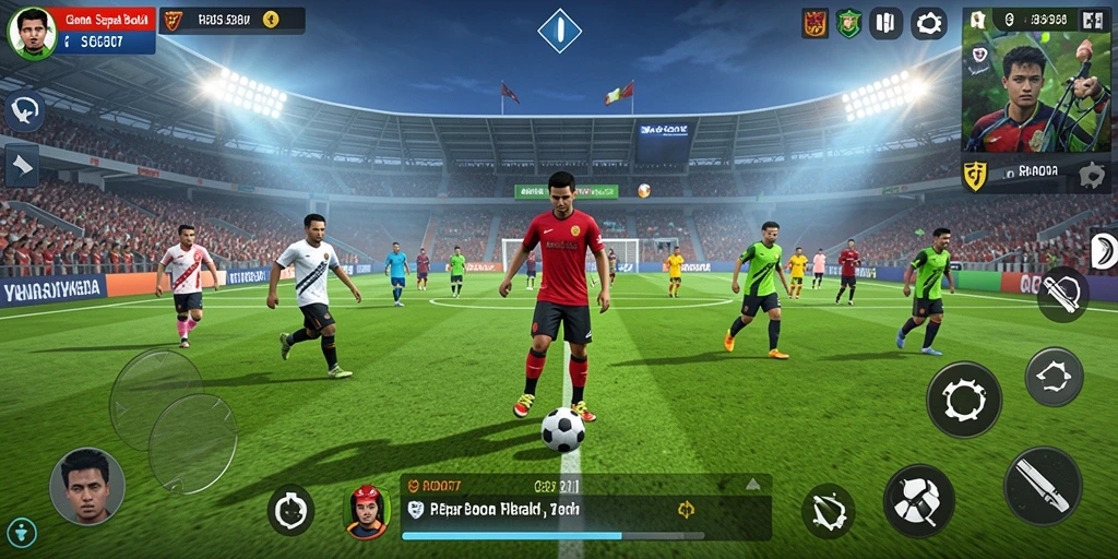 Tampilan gameplay menakjubkan di lapangan sepak bola.