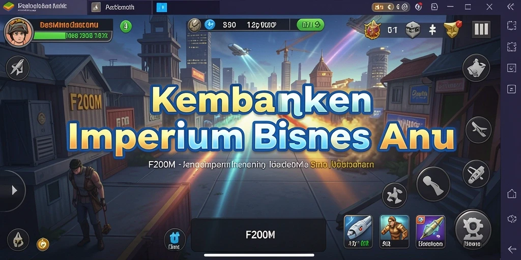 Screenshot gameplay F200M menampilkan pengembangan bisnis yang dinamis.