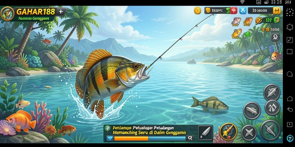 Menampilkan gameplay memancing yang seru dan mengasyikkan.