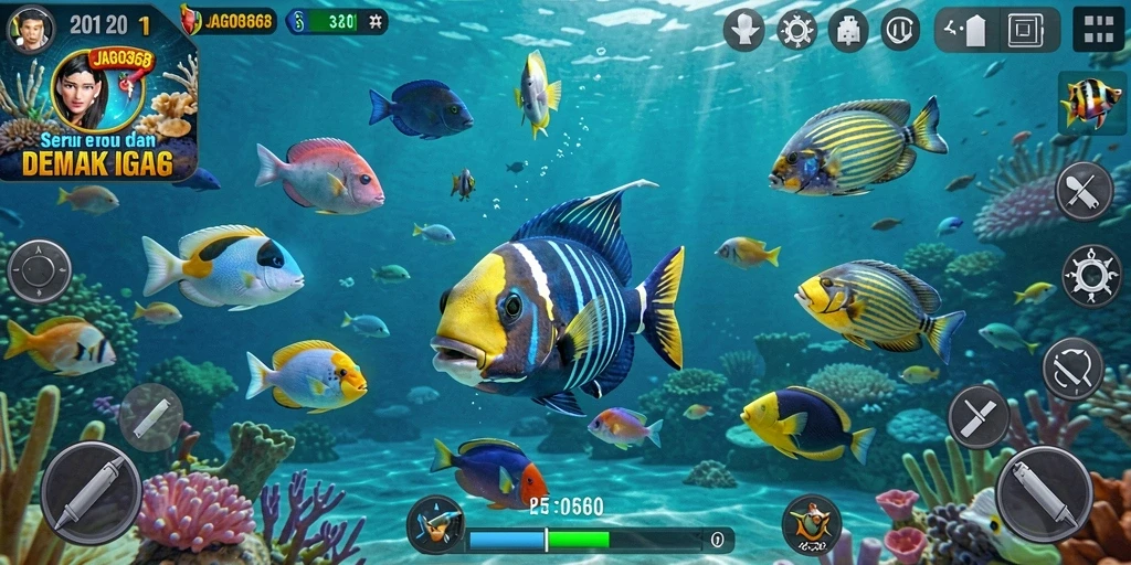 Screenshot gameplay JAGO368 menunjukkan aksi menembak ikan yang seru.