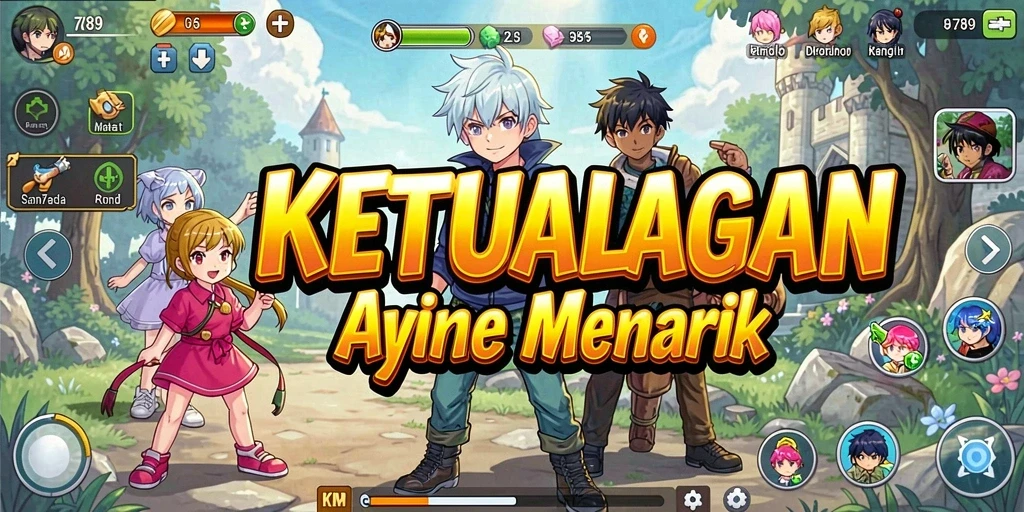 Screenshot gameplay KM789 menampilkan karakter anime yang seru.