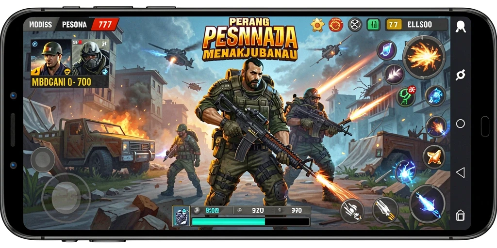 Gameplay PESONA77 menampilkan strategi pertahanan melawan gelombang musuh.
